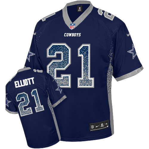 Men's Elite Ezekiel Elliott Nike Jersey Navy Blue - #21 Drift Fashion NFL Dallas Cowboys